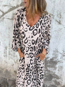 Full Size Printed V-Neck Dress with Pockets Plus Size - Store 42