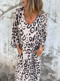 Full Size Printed V-Neck Dress with Pockets Plus Size - Store 42