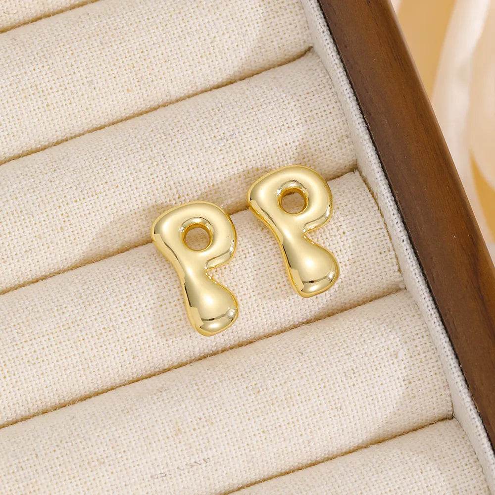 18K Gold-Plated Bubble Letter Stud Earrings - Unique, Dainty & Lightweight for Everyday Wear - Store 42