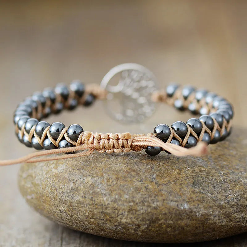 Stylish Alloy Natural Stone Braided Bracelet - Adjustable 6.7-10.6 Inch Length