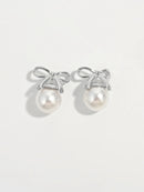 925 Sterling Silver Pearl Bow Earrings