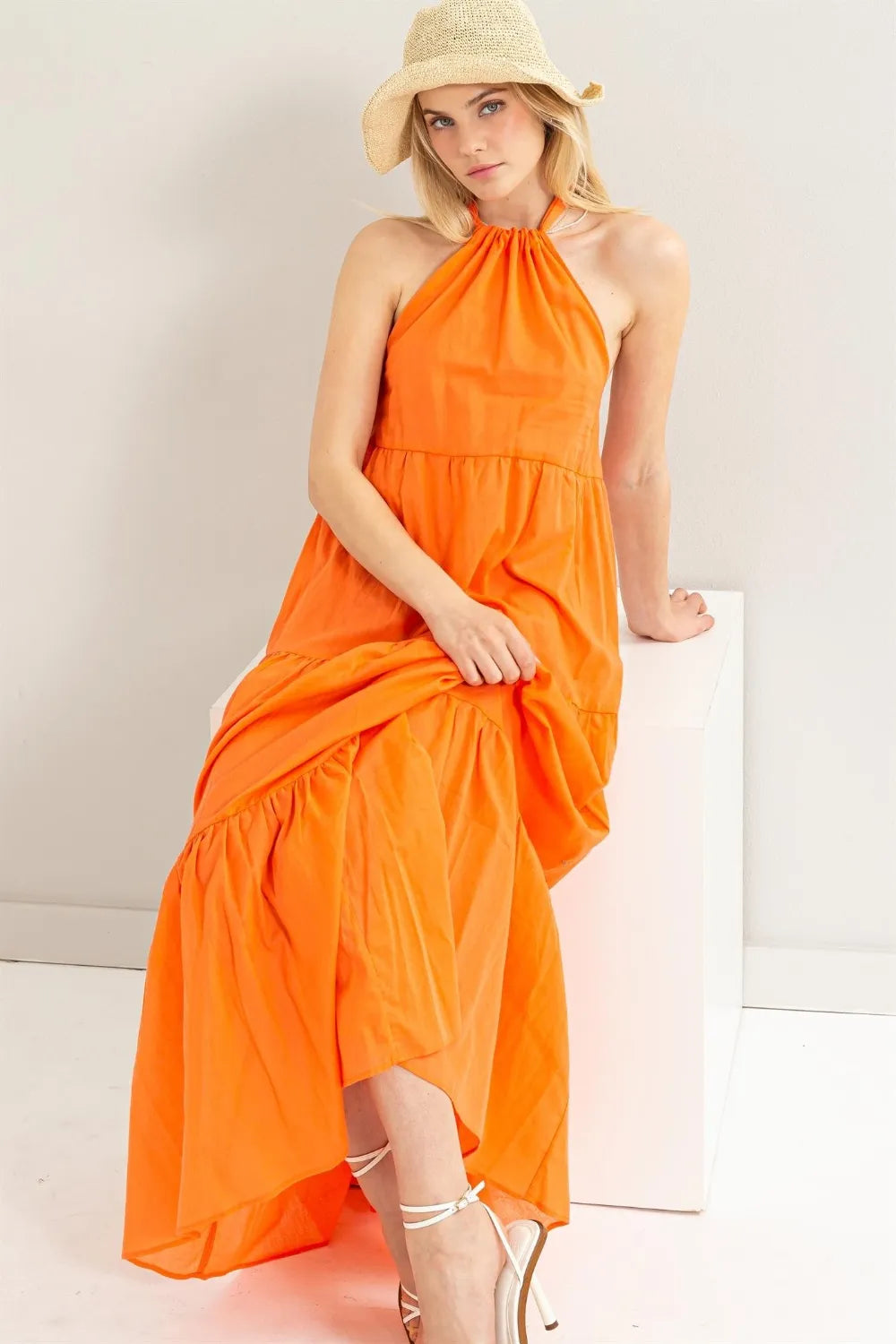 HYFVE Tie-Back Halter Neck Maxi Dress - Sheer Cotton Voile with Open Back for Tropical Getaways