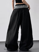 Wide Leg Pants with Checkered Detail