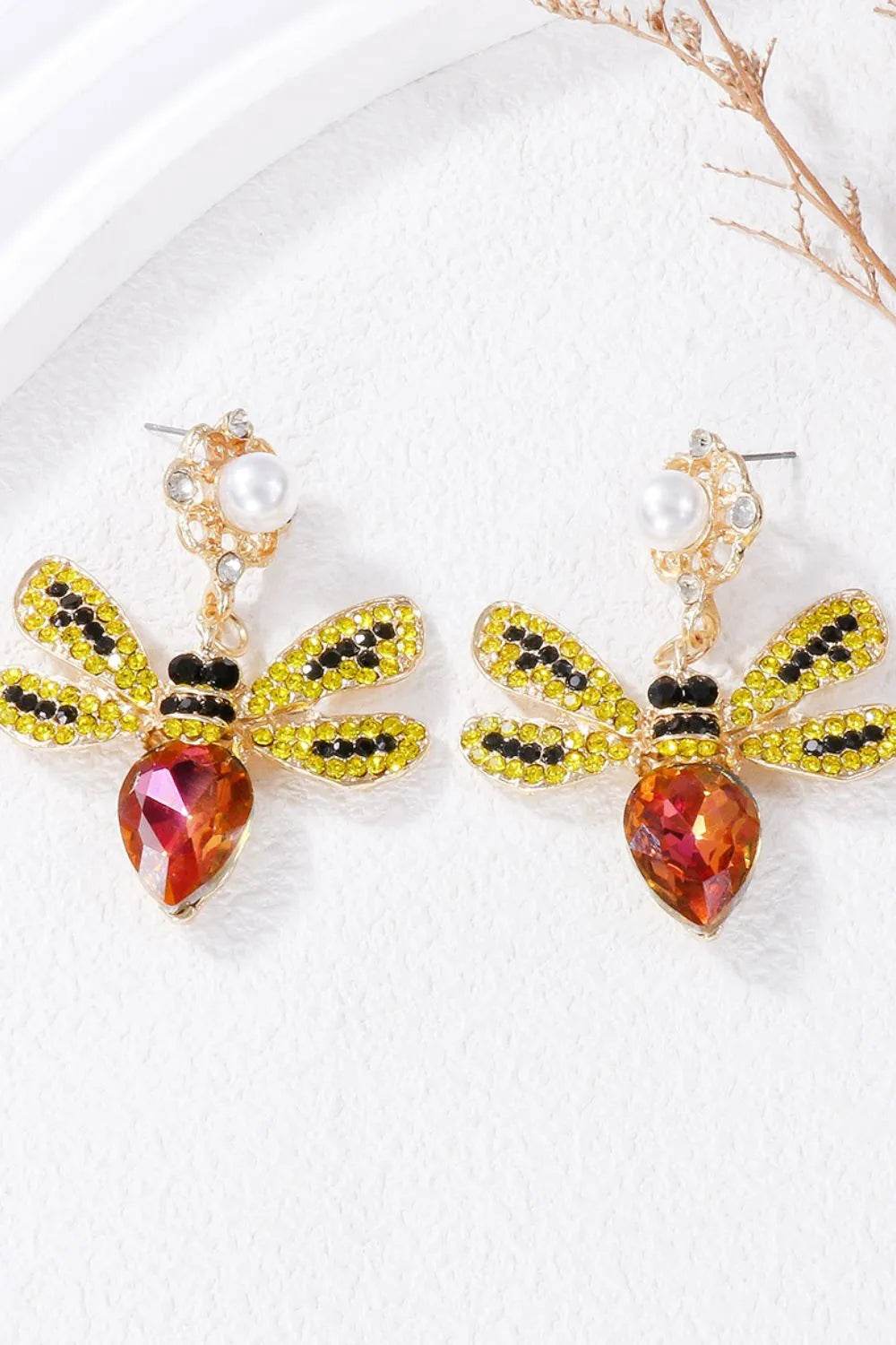 Handcrafted Natural Stone Bee Dangle Earrings in Alloy - Unique Nature-Inspired Jewelry - Store 42