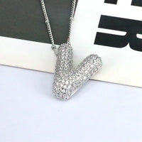 Copper Inlaid Zircon Letter Pendant Necklace Style V One Size