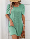 Textured Round Neck Short Sleeve Mini Dress Gum Leaf