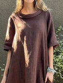 Full Size Casual Loose Fit Round Neck Midi Dress Plus Size - Store 42