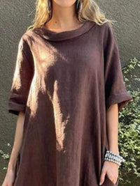 Full Size Casual Loose Fit Round Neck Midi Dress Plus Size - Store 42