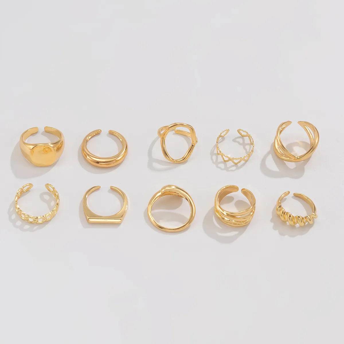 10-Piece 18K Gold-Plated Alloy Geometric Ring Set for Stylish Accessories - Store 42