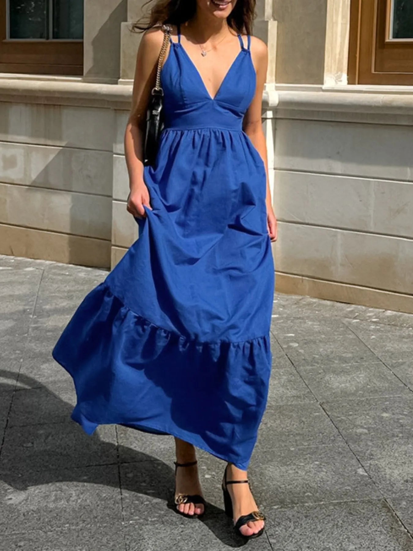 V-Neck Tiered Maxi Cami Dress
