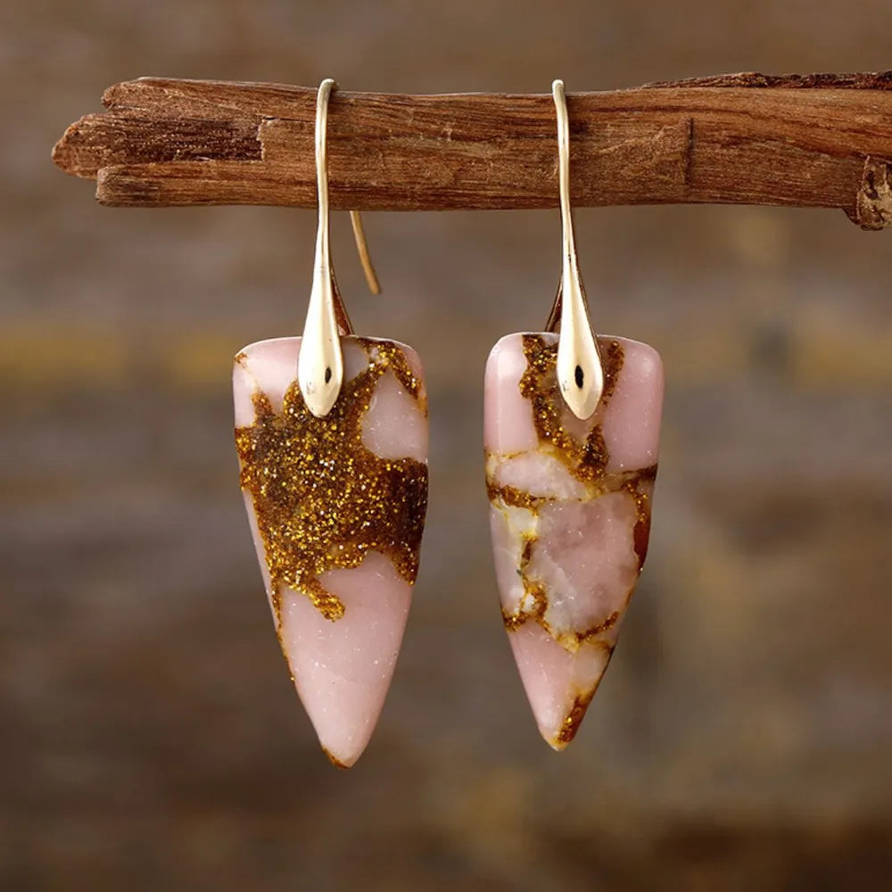 Geometric Shape Earrings with Natural Stone, 18K Gold-Plated & Platinum-Plated Design