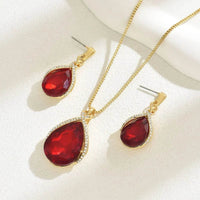 18K Gold-Plated Rhinestone Teardrop Necklace and Earrings Jewelry Set - Store 42