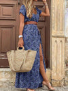 Full Size Printed V-Neck Short Sleeve Maxi Dress Plus Size - Store 42