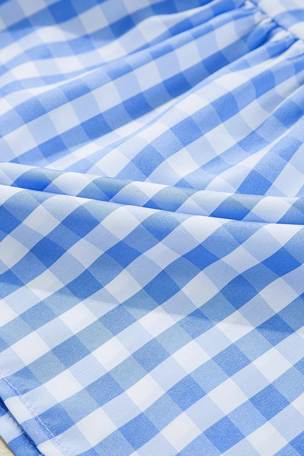 Gingham Short Sleeve Button Tie Split Neck Loose Mini Dress