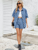 Checkered Shirt and Shorts Denim Set Medium