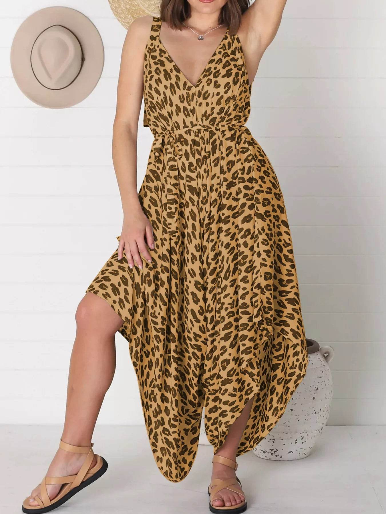 Full Size Leopard Print V-Neck Wide Leg Jumpsuit Plus Size - Store 42