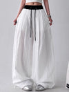 Gingham Wide Leg Drawstring Pants White