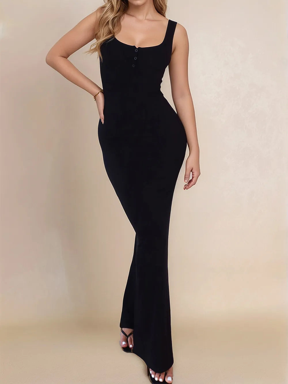 Devine Maxi Dress With Side Slit And Wide Straps - 92.2% Viscose For Ultimate Comfort