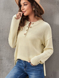 Button Detail Long Sleeve Knit Top