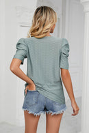 Trendsi Eyelet Puff Sleeve Blouse - Casual Round Neck Top for Every Occasion - Store 42