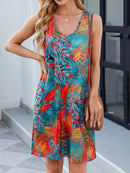 Printed V-Neck Sleeveless Mini Dress with Pockets