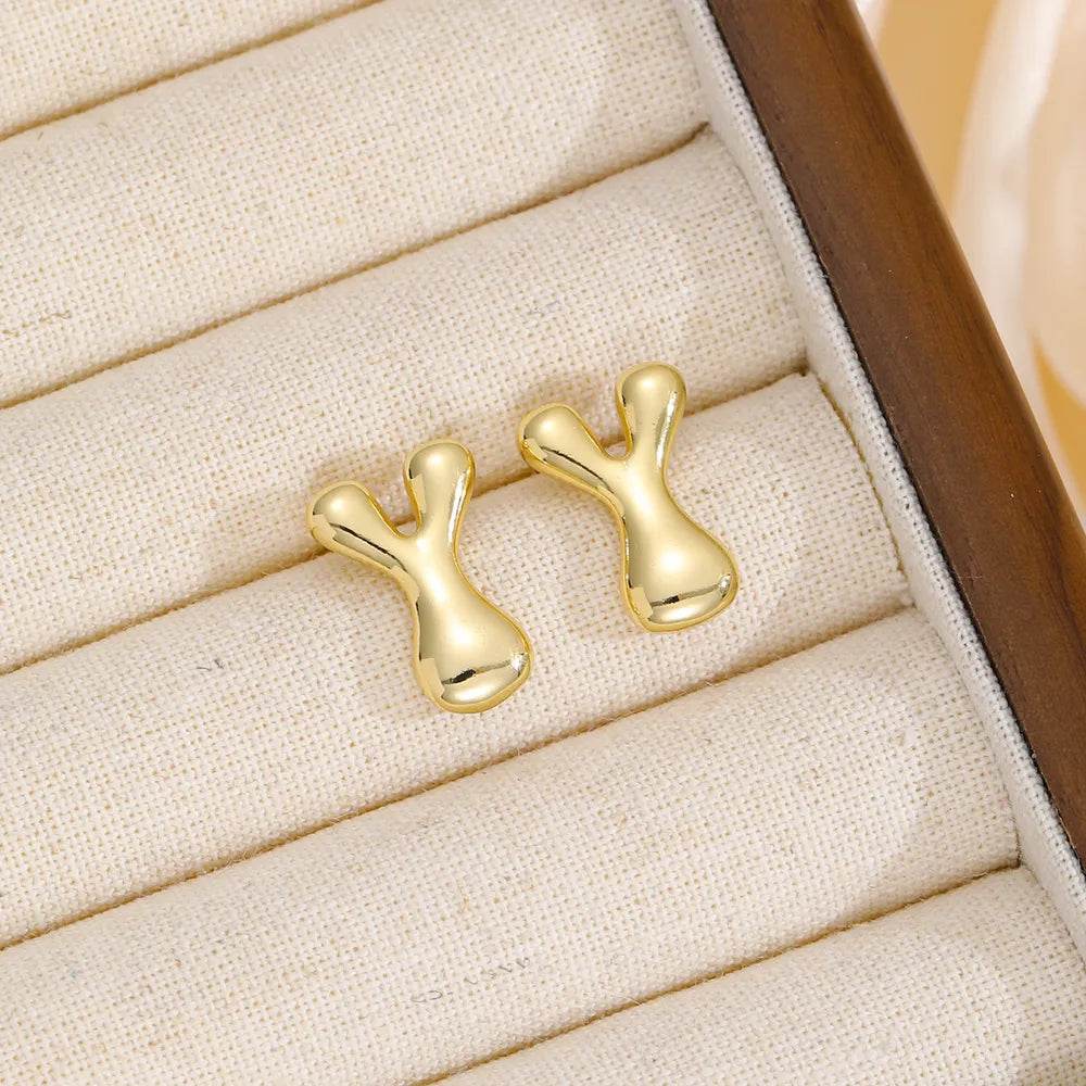 18K Gold-Plated Bubble Letter Stud Earrings - Unique, Dainty & Lightweight for Everyday Wear - Store 42