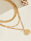 18K Gold-Plated Layered Necklace with Sun Medallion Pendant - Store 42