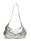 PU Leather Buckle Shoulder Bag Silver One Size