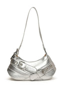 PU Leather Buckle Shoulder Bag Silver One Size