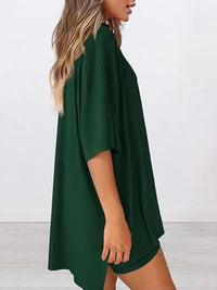 Full Size Oversized Round Neck Top and Shorts Set Plus Size