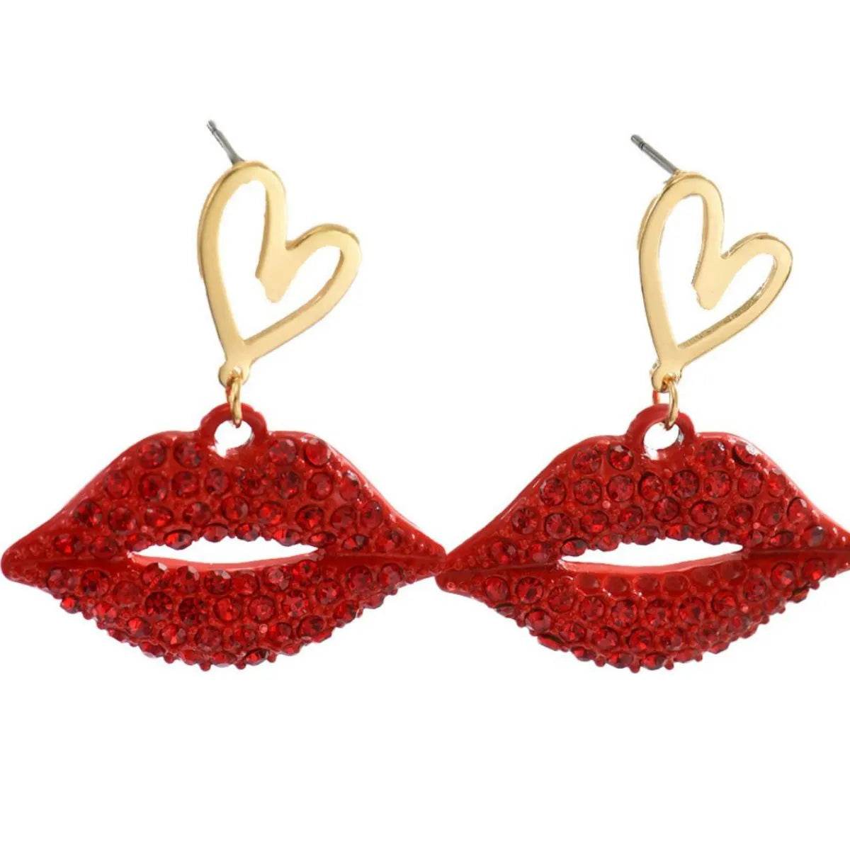 18K Gold-Plated Rhinestone Lips Heart Dangle Earrings - Store 42