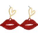18K Gold-Plated Rhinestone Lips Heart Dangle Earrings - Store 42