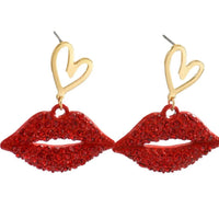 18K Gold-Plated Rhinestone Lips Heart Dangle Earrings - Store 42