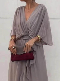 Full Size Flowy Tie Front Midi Dress with Flutter Sleeves Plus Size - Store 42