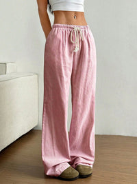 Drawstring Striped Wide Leg Pants