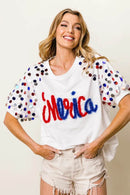 BiBi Metallic Letter Spangle Raglan Puff Sleeve Top - Store 42
