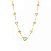18K Gold-Plated Heart Necklace with Glass Stone Light Blue One Size