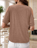 Full Size Cold Shoulder Button Front T-Shirt Plus Size - Store 42