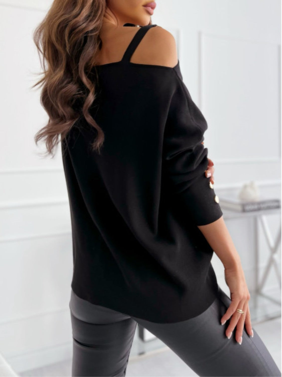 Trendy Asymmetrical Neck Buttoned Top - Opaque, Slightly Stretchy, 100% Polyester