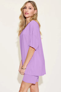 Basic Bae Bamboo Full Size V-Neck Drop Shoulder T-Shirt and Shorts Set