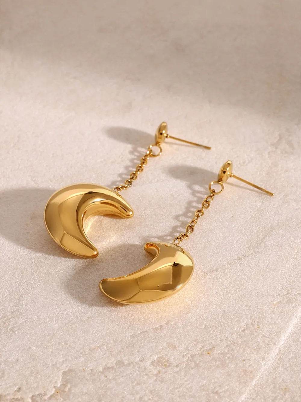 Elegant 18K Gold-Plated Stainless Steel Moon Dangle Earrings - Perfect for Any Occasion - Store 42