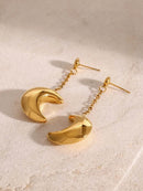 Elegant 18K Gold-Plated Stainless Steel Moon Dangle Earrings - Perfect for Any Occasion - Store 42