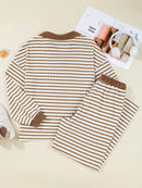 Sleek Stripe Collared Two-Piece Top and Drawstring Pant Set for Effortless Style - Store 42