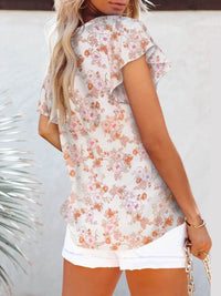 Full Size Flutter Sleeve Floral V-Neck Blouse Plus Size - Store 42