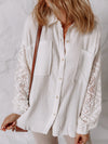 Lace Sleeve Button Down Shirt White