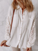 Lace Sleeve Button Down Shirt White
