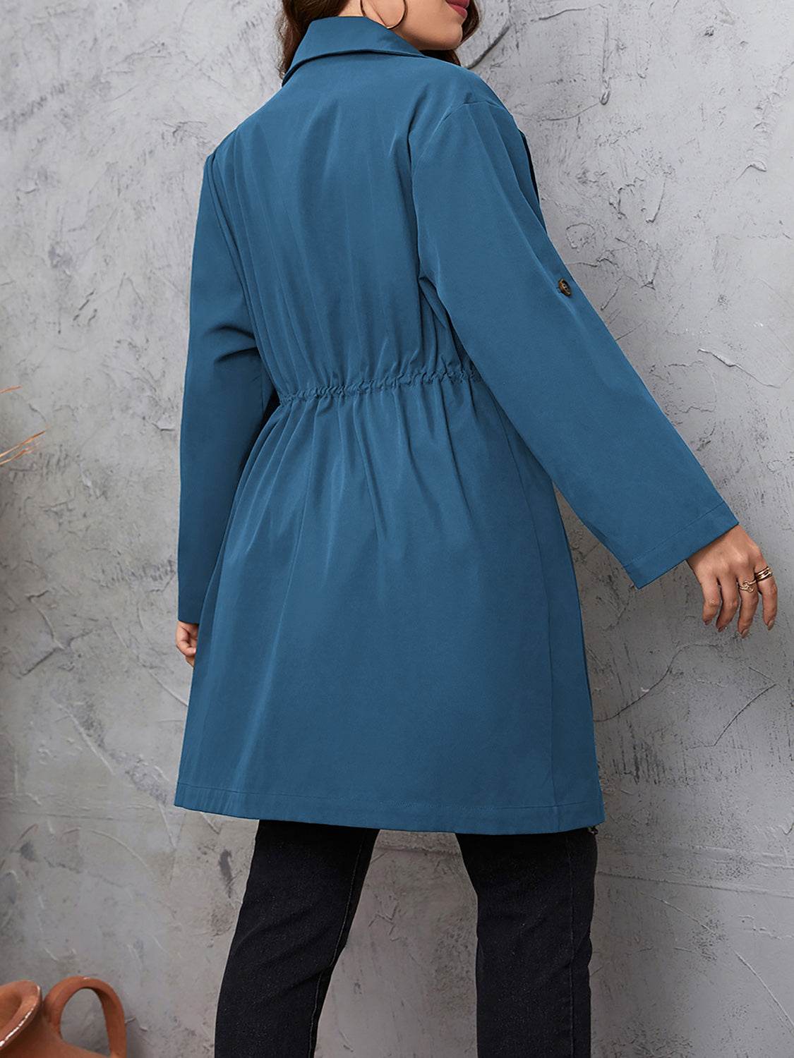 Honey Plus Size Lapel Collar Drawstring Roll-Tab Sleeve Trench Coat - Store 42