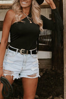 Fringed One-Shoulder Bodysuit - Store 42