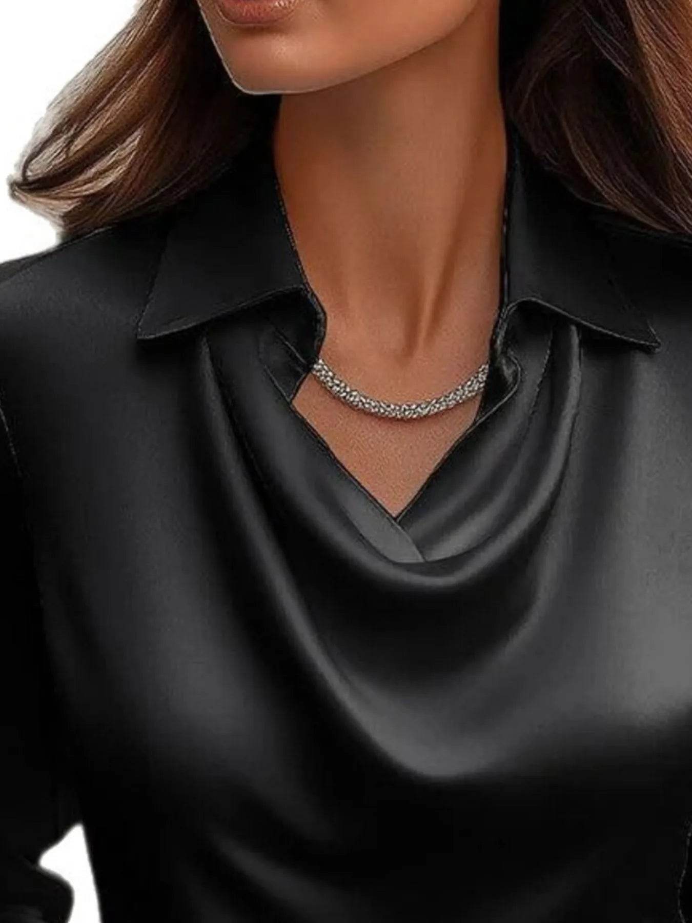 Full Size Collared Neck Long Sleeve Blouse Plus Size - Store 42