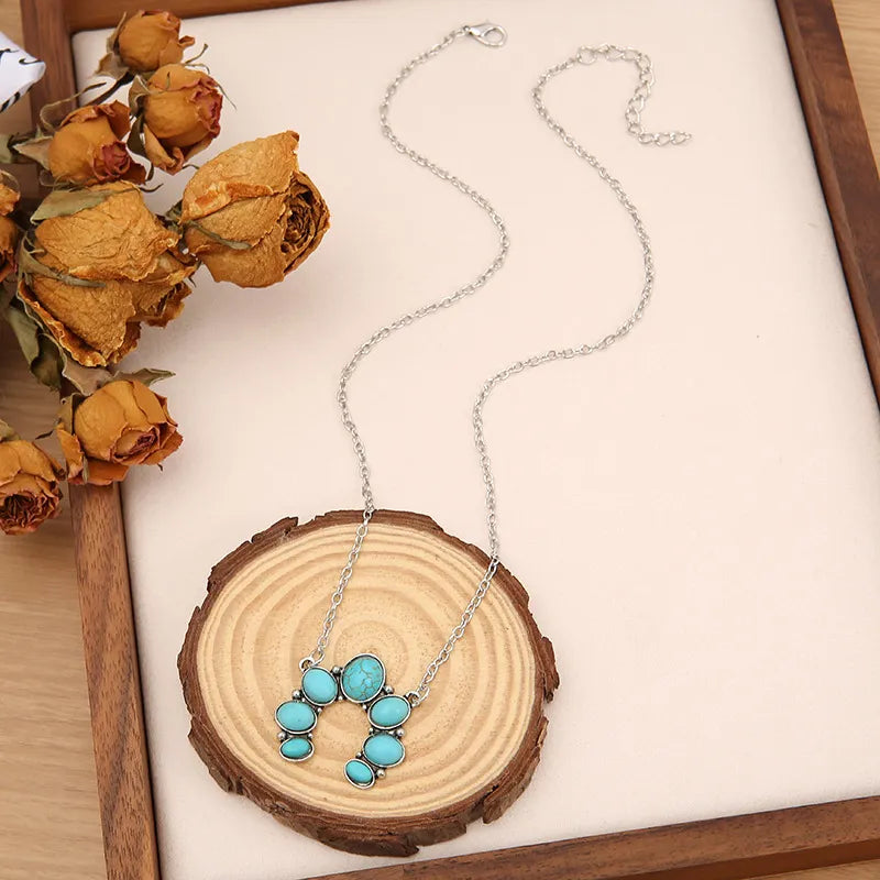 Elegant Turquoise Alloy Pendant Necklace - 18.1" Chain with Unique Design